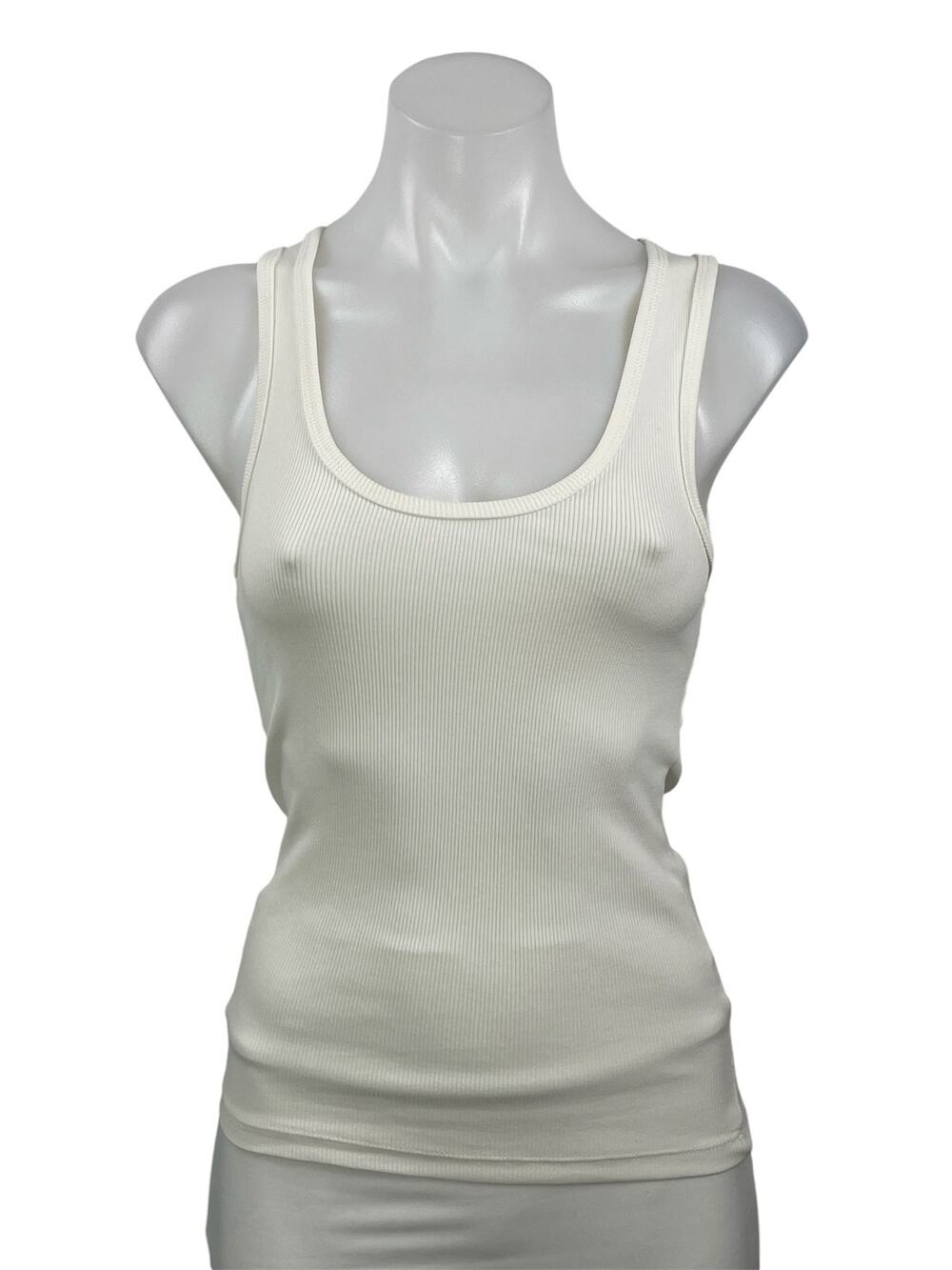 Dissh Women's White Ivory Ribbed Knit Scoop Neck Sleeveless Tank Top Size S